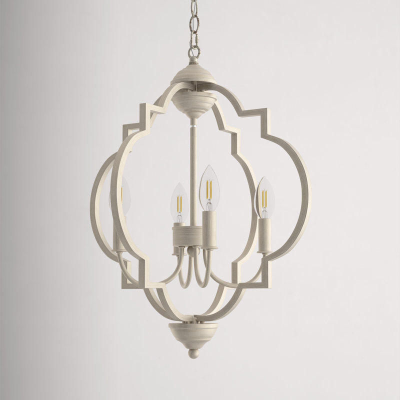Guarino 4-Light Dimmable Geometric Chandelier, Weathered Dove, 82" H x 16" W x 16" D