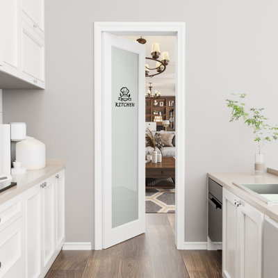 80''H/96''H Interior Kitchen Frosted Door Slab Solid Manufactured Wood Prime Standard Door Without Hardware Kit