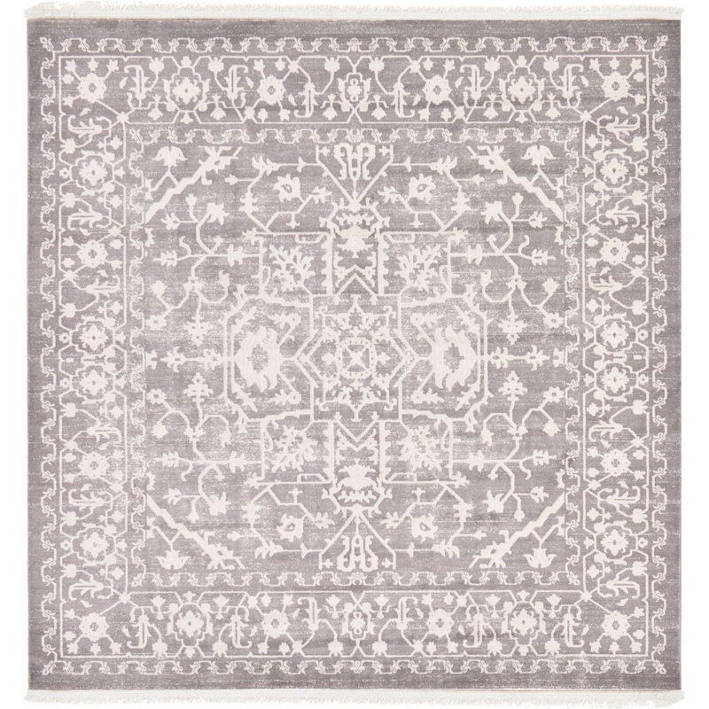 Tapis gris à motif géométrique Maglione, Carré 4 pi