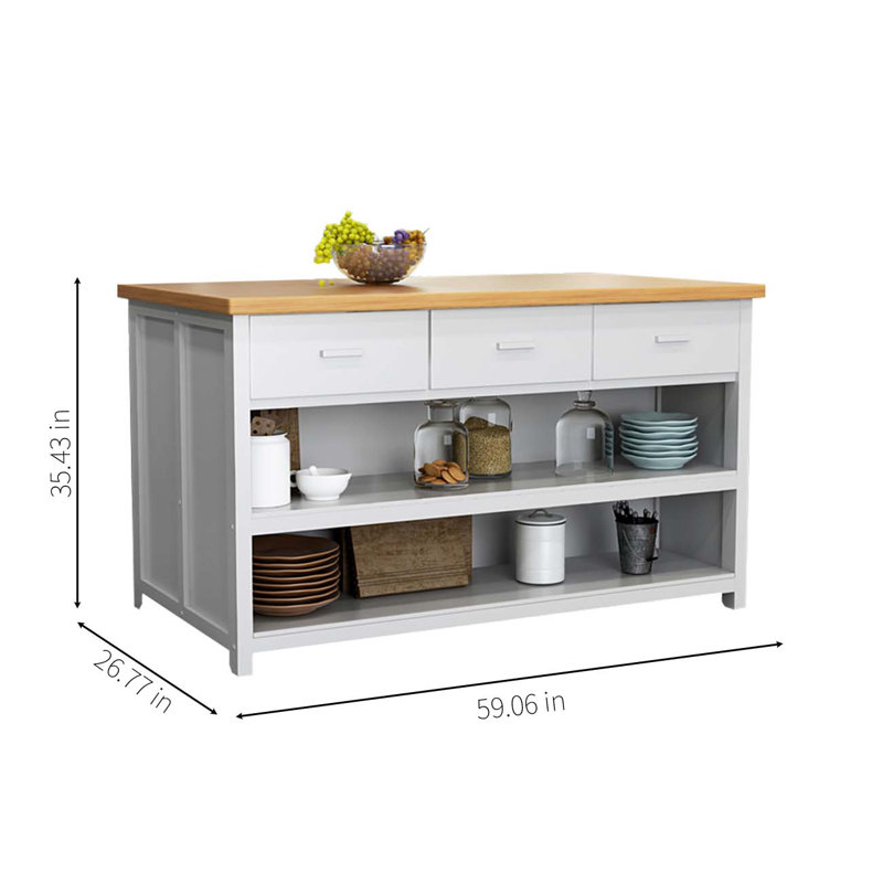 Solid wood kitchen island, open counter