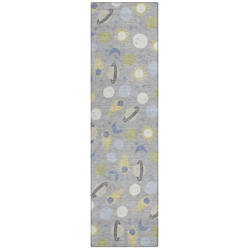 Tapis intérieur / extérieur lavable à la machine pour enfants ACN2581, Argent, Tapis de couloir 2 pi 3 po x 7 pi 6 po