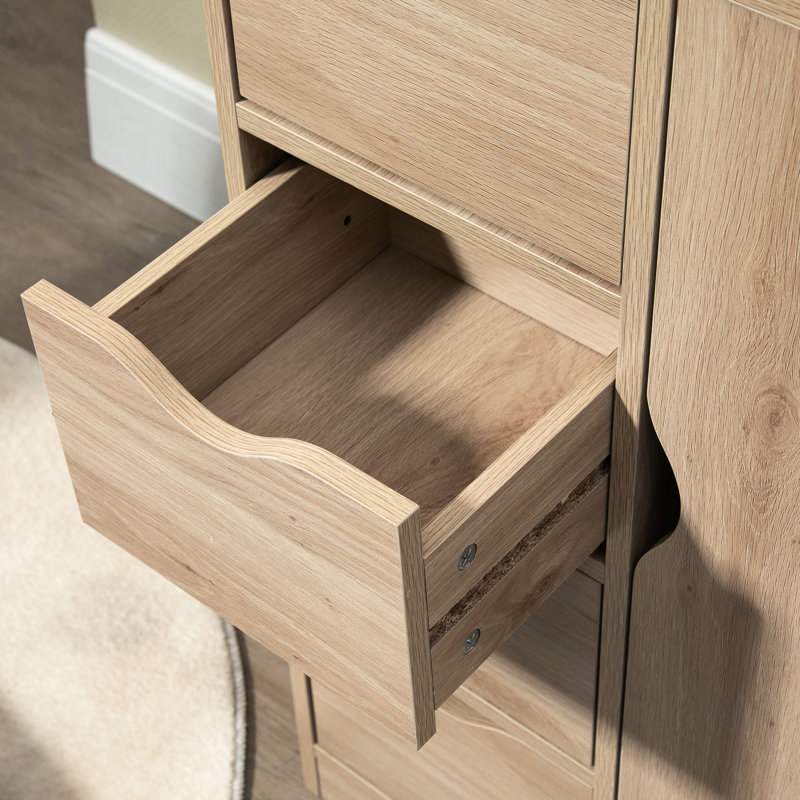 Armoire de salle de bain pour salle de bain, en chêne - 4 tiroirs et porte pour cabinet d'optimisation de l'espace avec porte, rangement fonctionnel