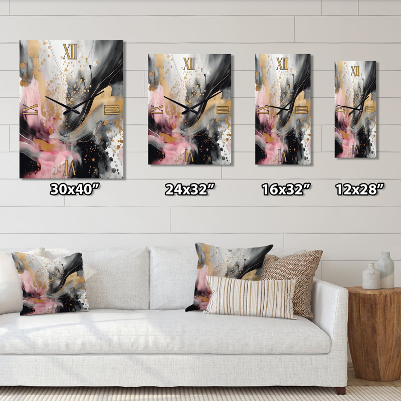 Texture Splash Marble III - Horloge murale abstraite en marbre, H 28 po x l 12 po x P 1 po