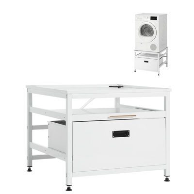 Laundry Pedestal, 23 in Height, 29 x 29 in Washer and Dryer Pedestals with Pull-out Tray and Storage Space, 700 lbs Load Capacity, Non-Slip Feet Washing Machine Stand Universal Fit, White