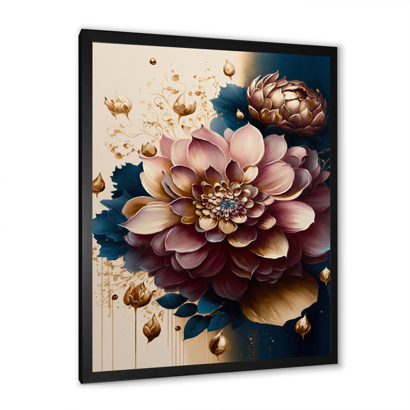 «Deep Pink Dahlia Floral Design II», art mural sur toile floral et botanique, H 32 po x l 24 po x P 1 po, Cadre photo noir