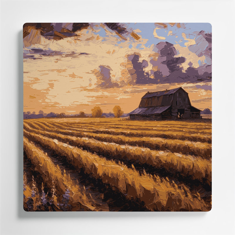 «Farm Evening Sunset», art mural en métal brun, H 8 po x l 8 po