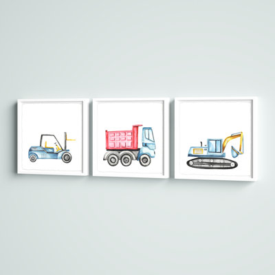 Kristi Construction Engins Triptych, ensemble de 3 pièces, reproduction encadrée