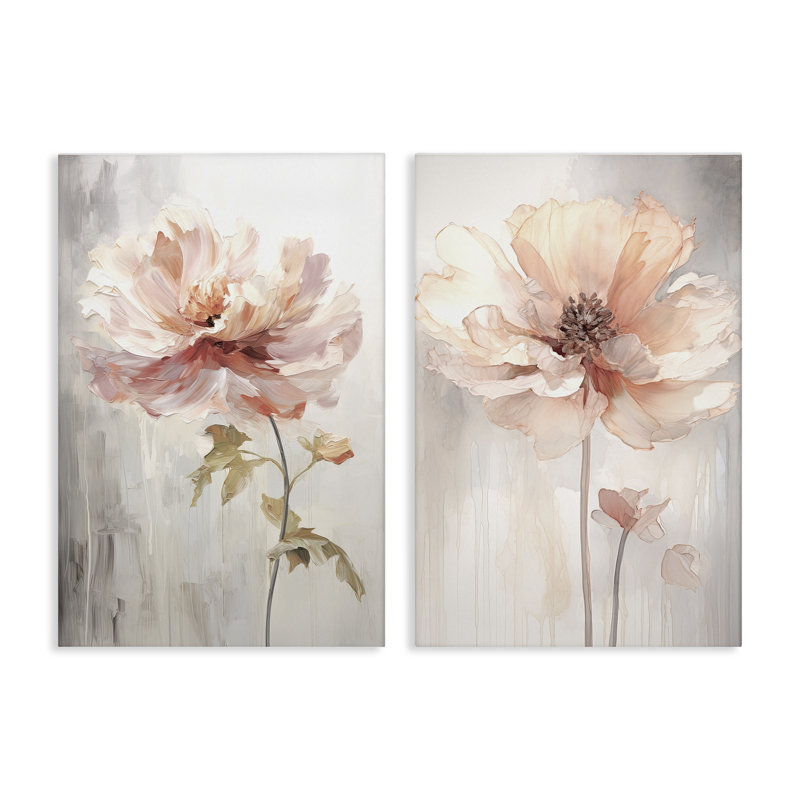 "Soft Soft Budding Flowers", ensemble de 2 toiles murales par Raymond Powers, H 36 po x l 24 po