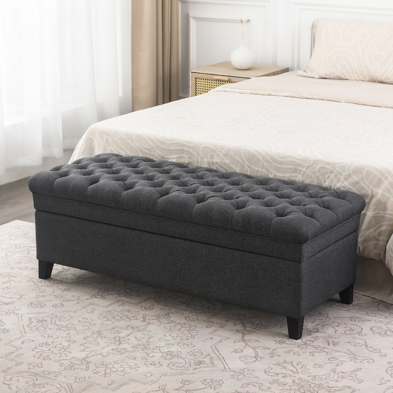 Rodrick 47'' Wide Tufted Rectangle Storage Ottoman, Gray, Black
