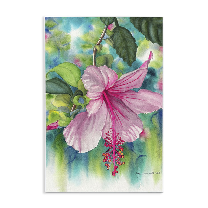 «Delicate Hibiscus Bloom», art mural par Christine Reichow, H 19 po x l 13 po