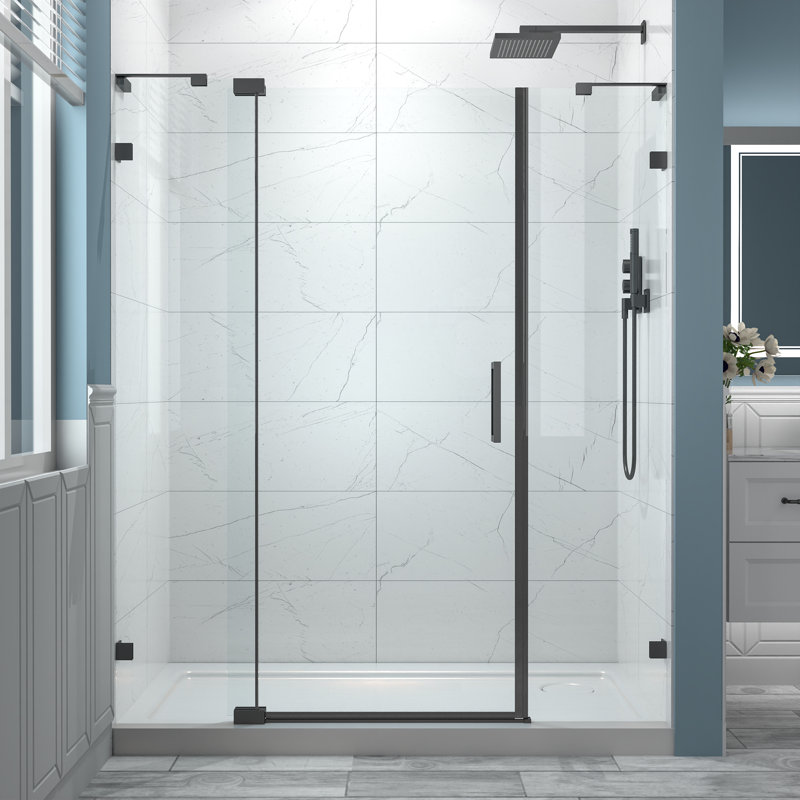 56" - 60" W X 70" H Pivot Frameless Shower Door With 5/16" Clear Tempered Glass, Black