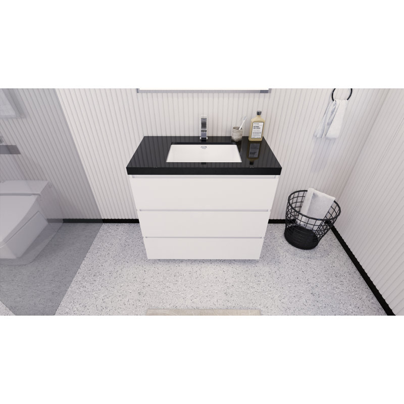 Santrice 35.5'' Single Bathroom Vanity with Acrylic Top, Hight Gloss White