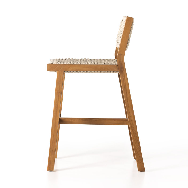Delano Outdoor Teak Bar Stool, Ivory Rope, Natural Teak, Counter Stool (26" Seat Height)