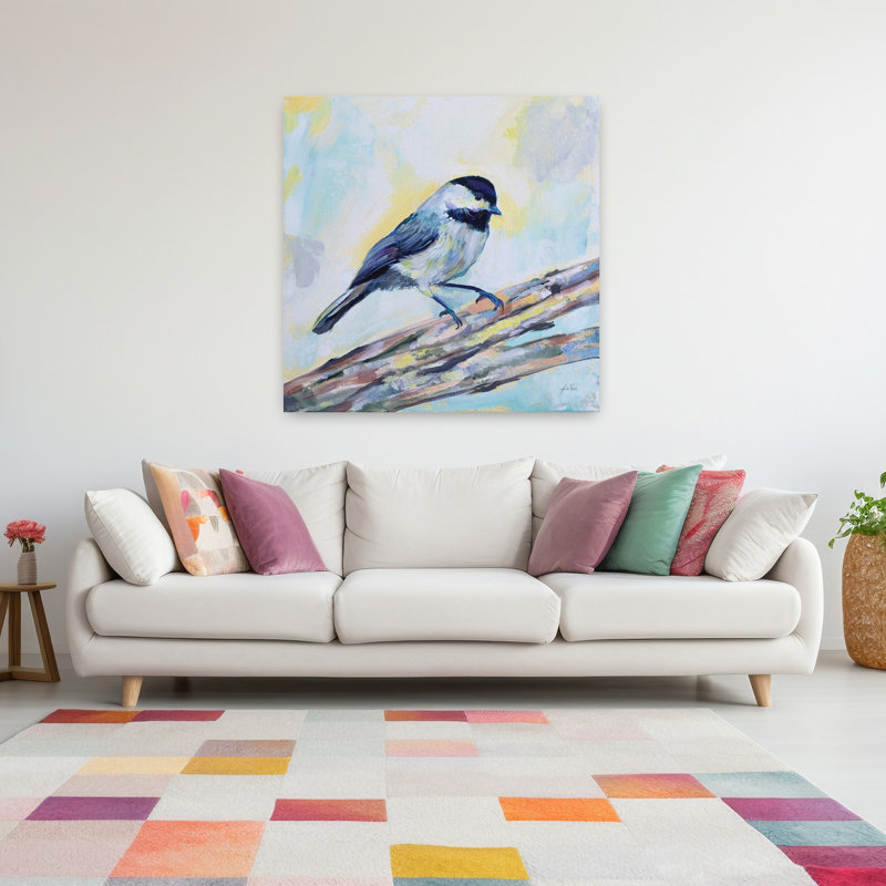 Art contemporain mésange avec animaux, H 48 po x l 48 po