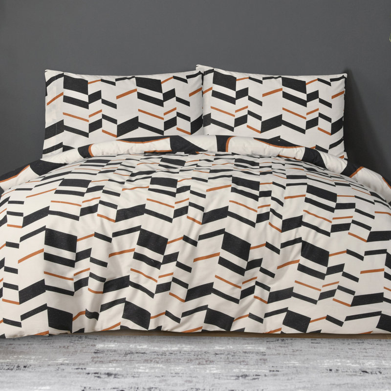 Andalusia Cotton Blend Geometric Shapes Duvet Cover with Pillowcases Included, Single Duvet Cover + 1 Standard Pillowcase