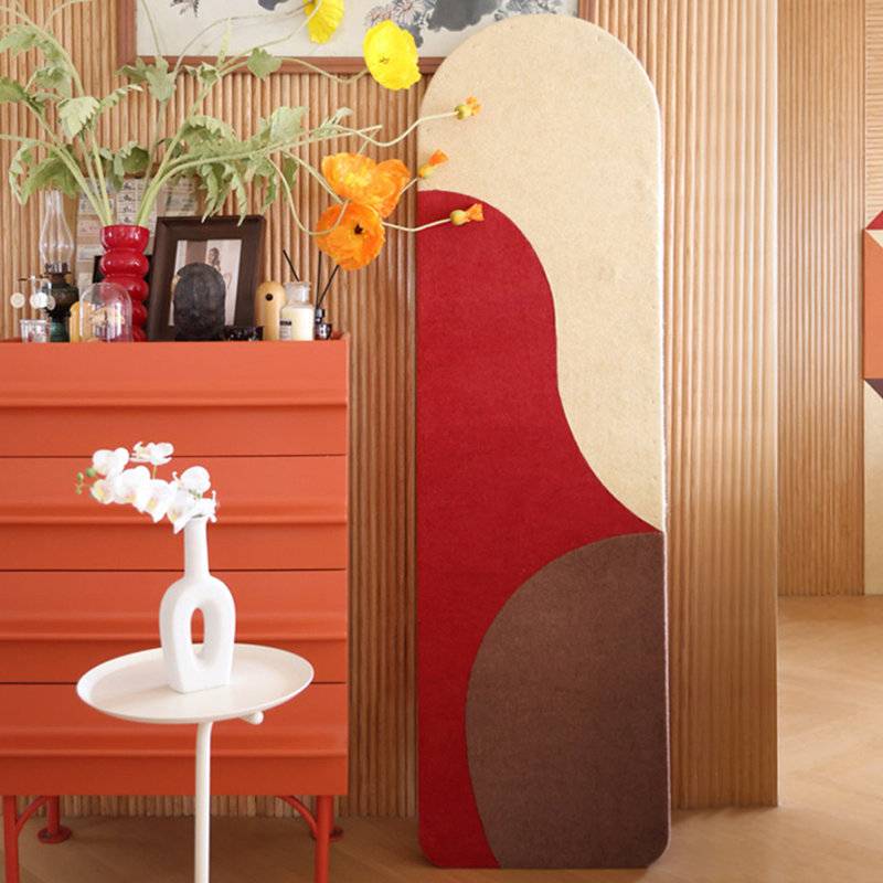 Demi-cercle en laine feutrée douce avec EPE avec miroirs pleine grandeur en panneau de fibres à densité moyenne, Rouge