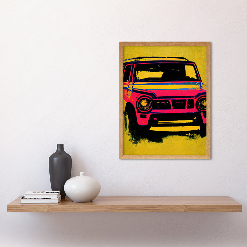 Pop Art Car Bumper Hot Pink - Print, 43cm H x 33cm W x 2cm D, Light Brown Framed Paper