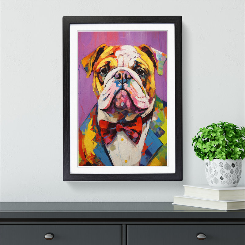 British Bulldog Expressionism - Framed Print, 34cm H x 25cm W x 2cm D, Black Framed