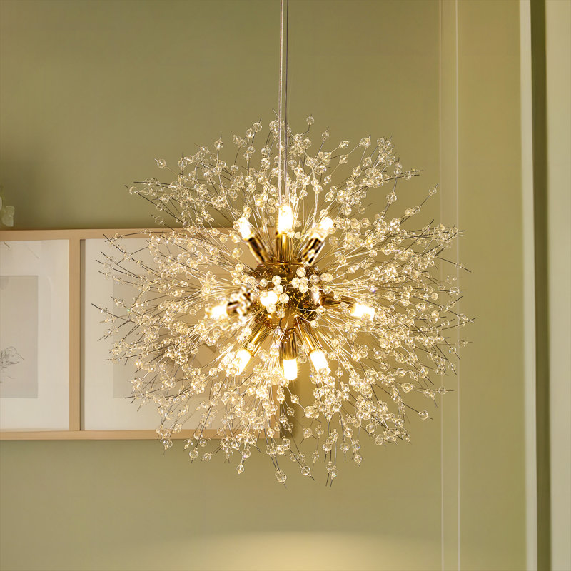 Dandelion 9-Light Sputnik Crystal Chandelier Starburst Sunburst Ceiling Lighting, Gold