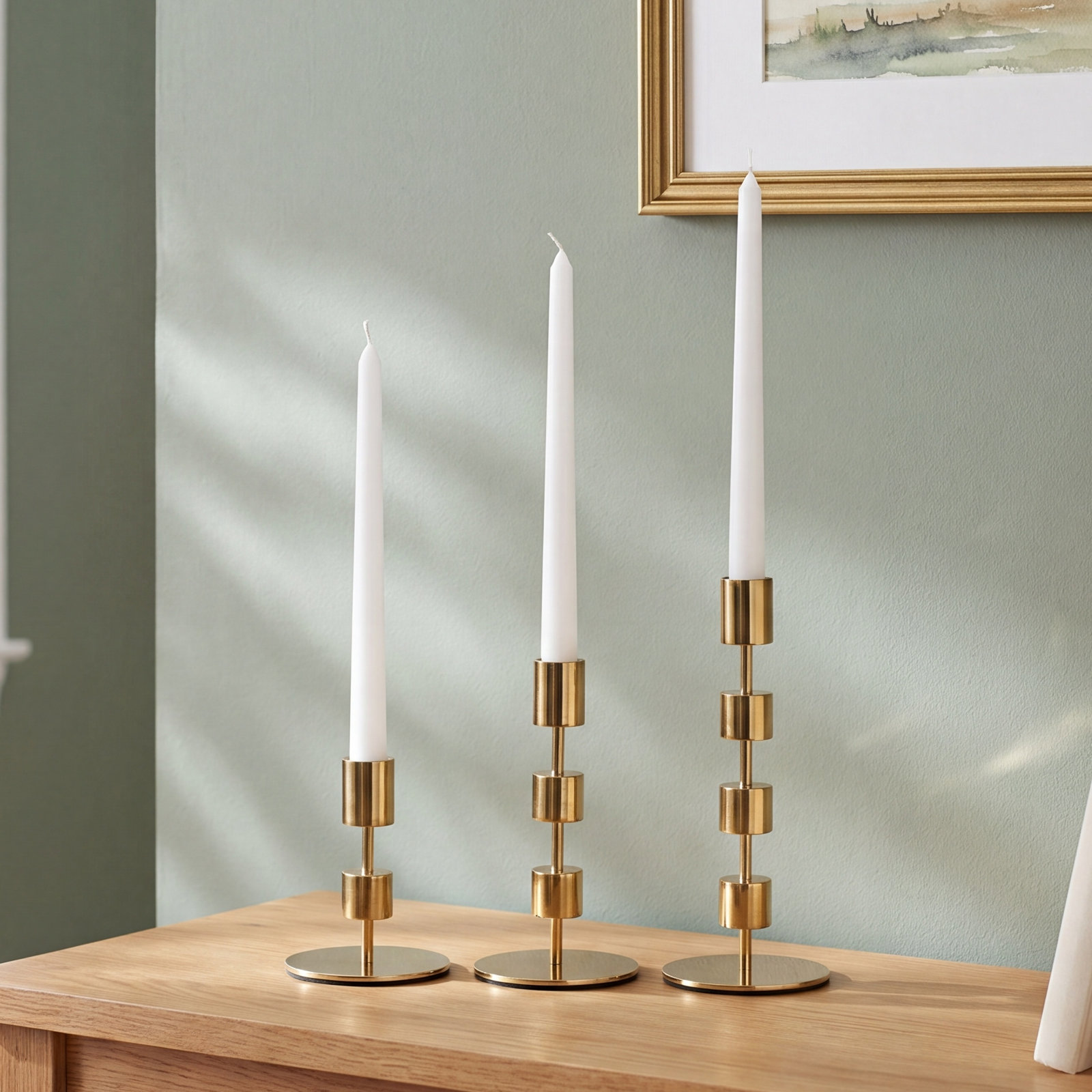 Brenner 3-Piece Aluminum Candlestick Set, Gold