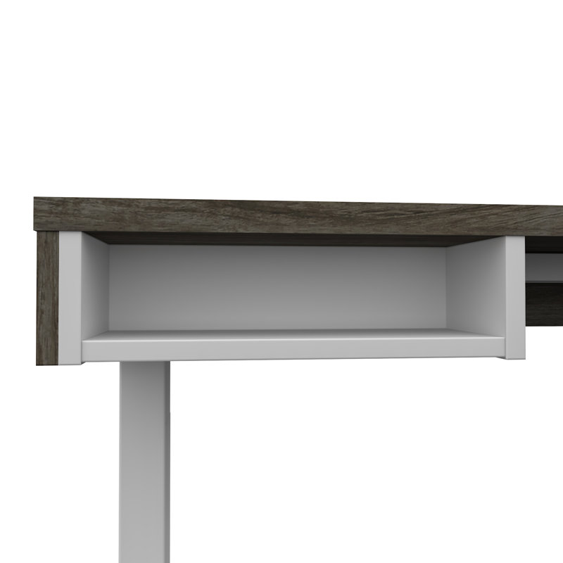Thilebrook Adjustable L-Shaped Standing Desk, Walnut Gray/White