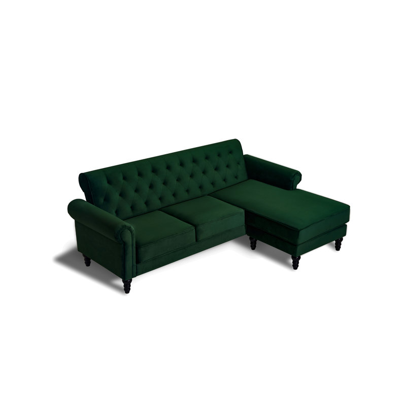 Petoskey 3 Seater Velvet Sofa & Chaise, Green