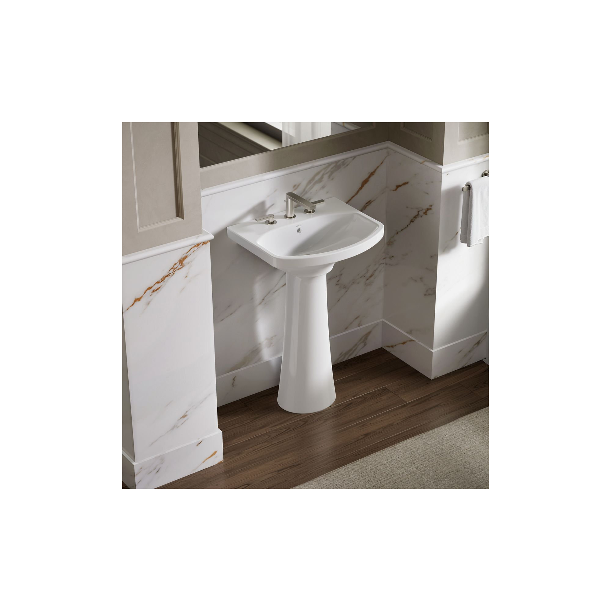Cimarron 26.81" Vitreous China U-Shape Pedestal Bathroom Sink with Overflow, 8'' Centers, White