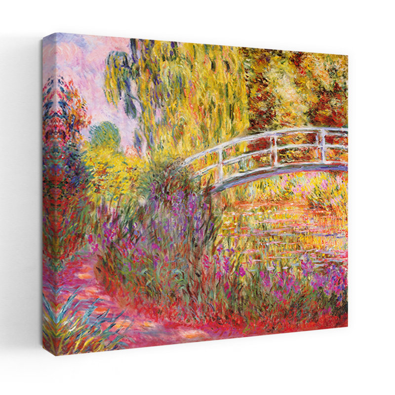 Pont japonais, étang avec nénuphars, impression d'art classique lys paisible, H 36 po x l 36 po