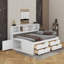 Lit de jour double en bois avec 2 tables de chevet, tablettes et tiroirs-779670844