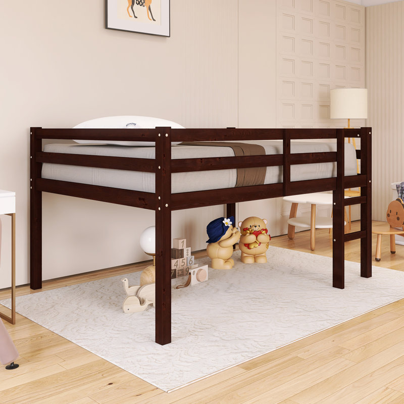 Lit mezzanine double avec structure en bois et échelle, Lit double, Espresso