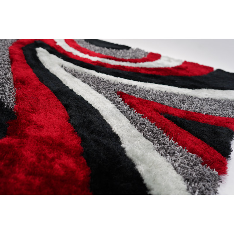 Tapis rouge / noir / gris touffeté à la main Gidget, Rectangle 8 pi x 11 pi
