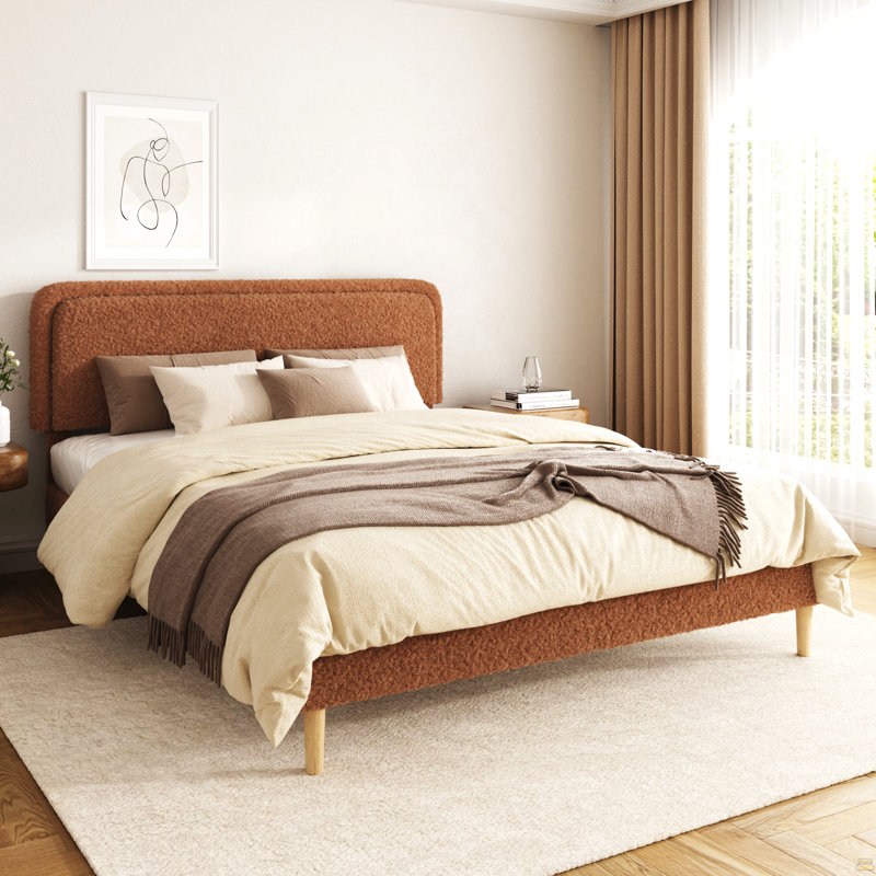 Structure très grand lit, lit plateforme rembourré moelleux avec tête de lit réglable en hauteur, structure robuste et Alats, conception silencieuse, compatible avec les matelas sans ressorts, facile à assembler, brun