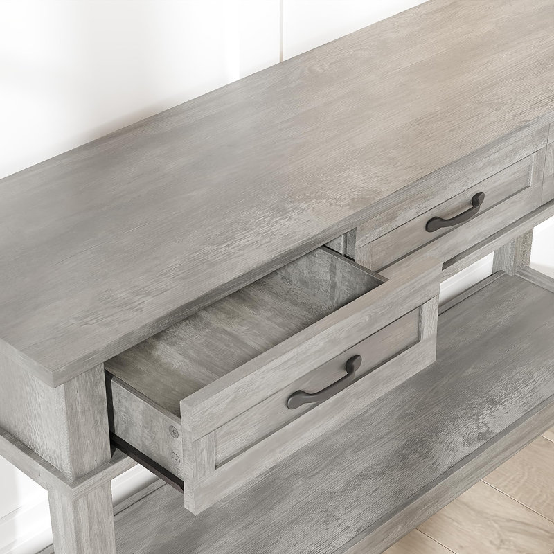 Console grise à 3 tiroirs et tablette inférieure ouverte - imperméable, facile à nettoyer, conception étroite pour le vestibule ou le salon - Couleur: gris