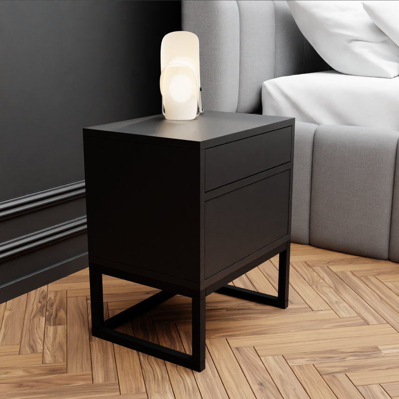 Mekenna 40cm W Metal Bedside Table, Black Matt/Black
