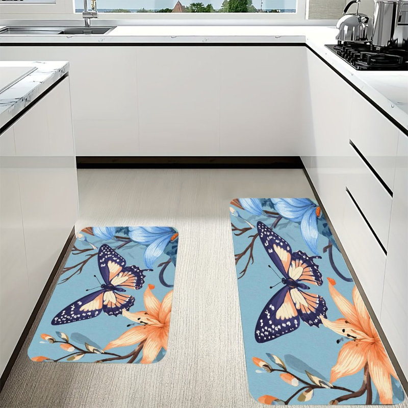 Tapis de cuisine antidérapant 2 pièces Graceful Butterfly & Lily