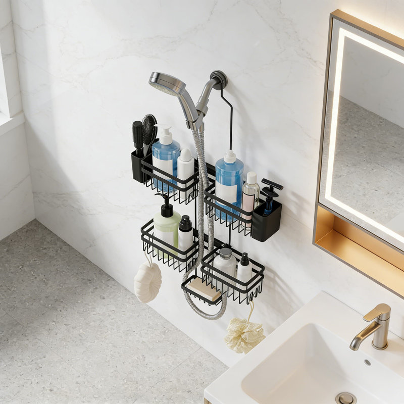 Adjustable 3-Tier Shower Caddy With Heavy-Duty Suction Cups - Rustproof Anti-Swing Hanging Organizer For Bathroom Storage