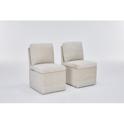Chaise de salle à manger en lin sans accoudoirs avec roulettes et espace de rangement - ensemble de 2 chaises seulement, tables non incluses