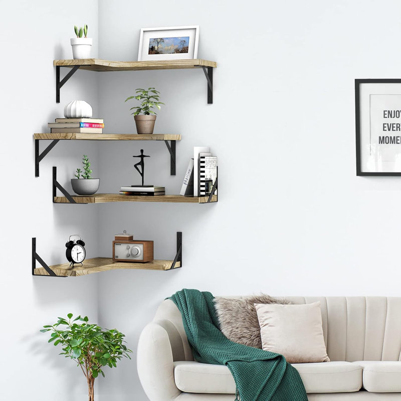 Ensemble de 4 tablettes murales en bois, Brun clair