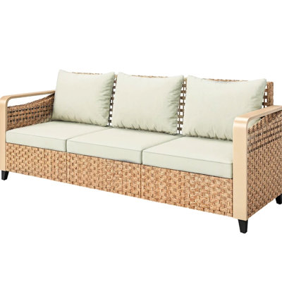 Jardin avec sièges de 70,9 po de largeur, 2,8 po, trois coussins de 3,1 po, PE brun, structure en métal thermolaqué, siège de piscine à assise extérieure confortable et pour un confort spacieux