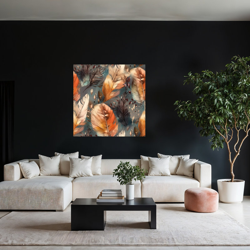 «Falling Bohemian Feathers», impression délicate de nature délicate et élégante, H 48 po x l 48 po
