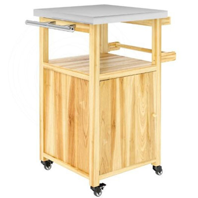Solid Wood Outdoor Kitchen Island with Stainless Steel Top and Storage