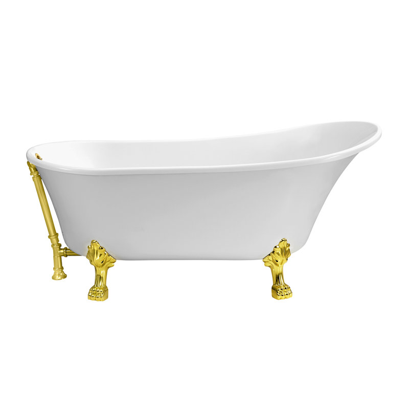 55" Streamline Clawfoot Soaking Acrylic Bathtub, Polished Gold, Polished Gold