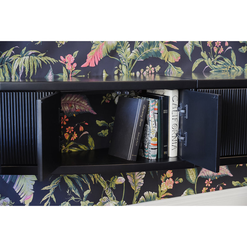 Floating TV Stand Curved Wall Mount Entertainment Center - Arc - Black, Satin Black