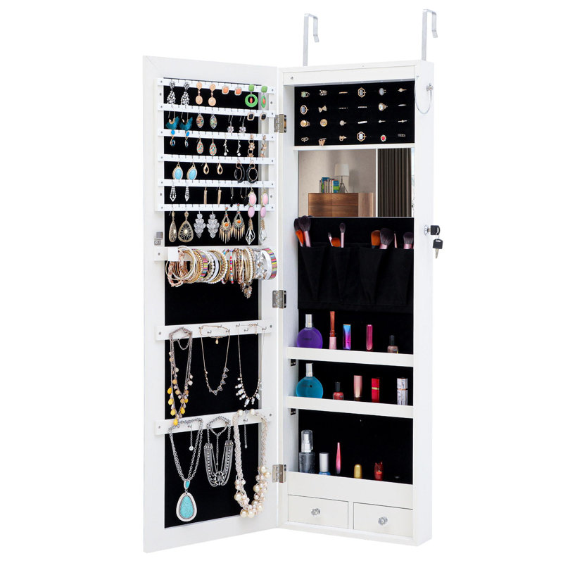 Armoire à bijoux murale avec miroir, Blanc