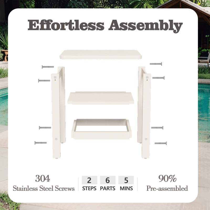 Outdoor Side Table, Square Small Patio Table, Hdpe White Outside Table
