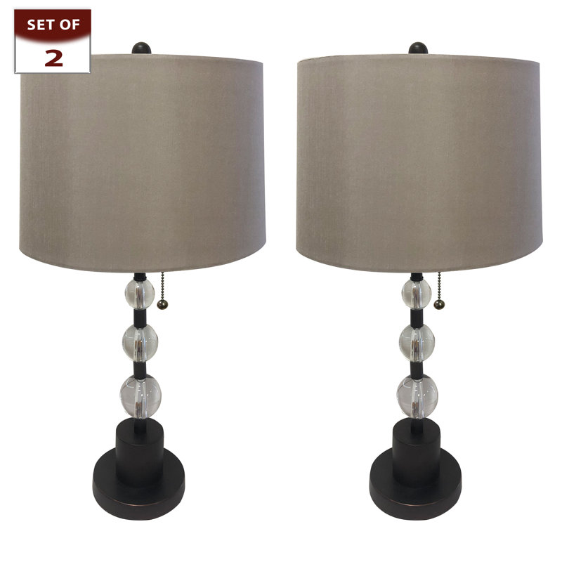 Ensemble de lampe de table à colonne de cristal Rima, Bronze huilé, H 26 po x l 26 po x P 26 po, gris