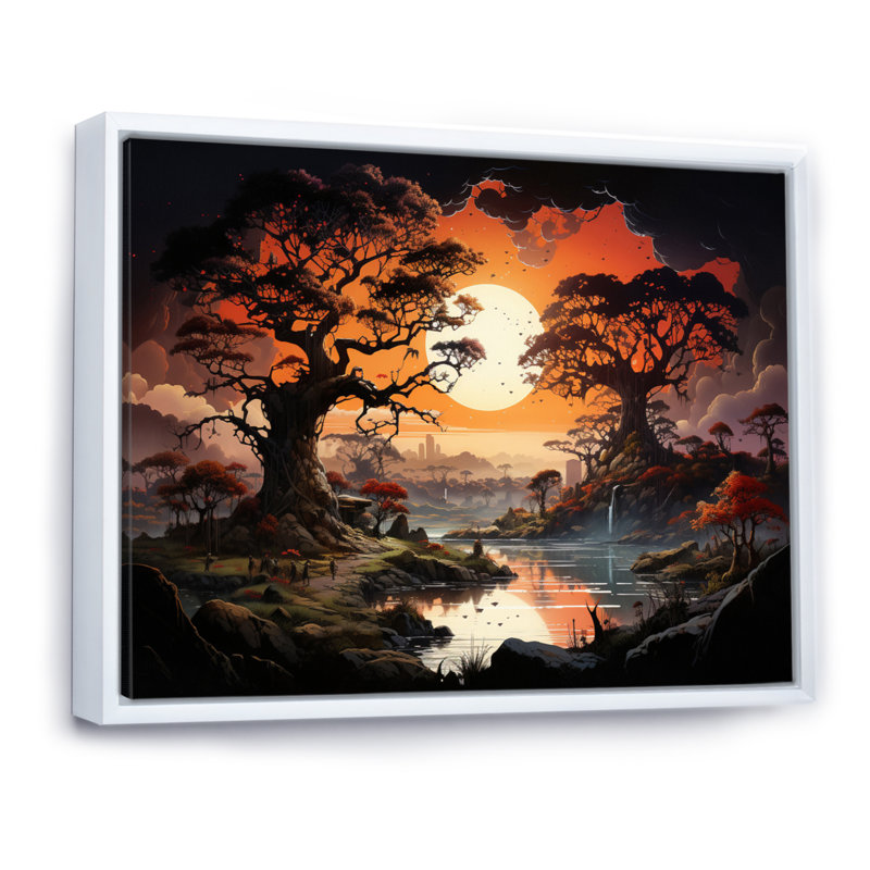 «African Baobab Tales I» sur toile, Cadre flottant blanc, H 30 po x l 40 po x P 1,5 po