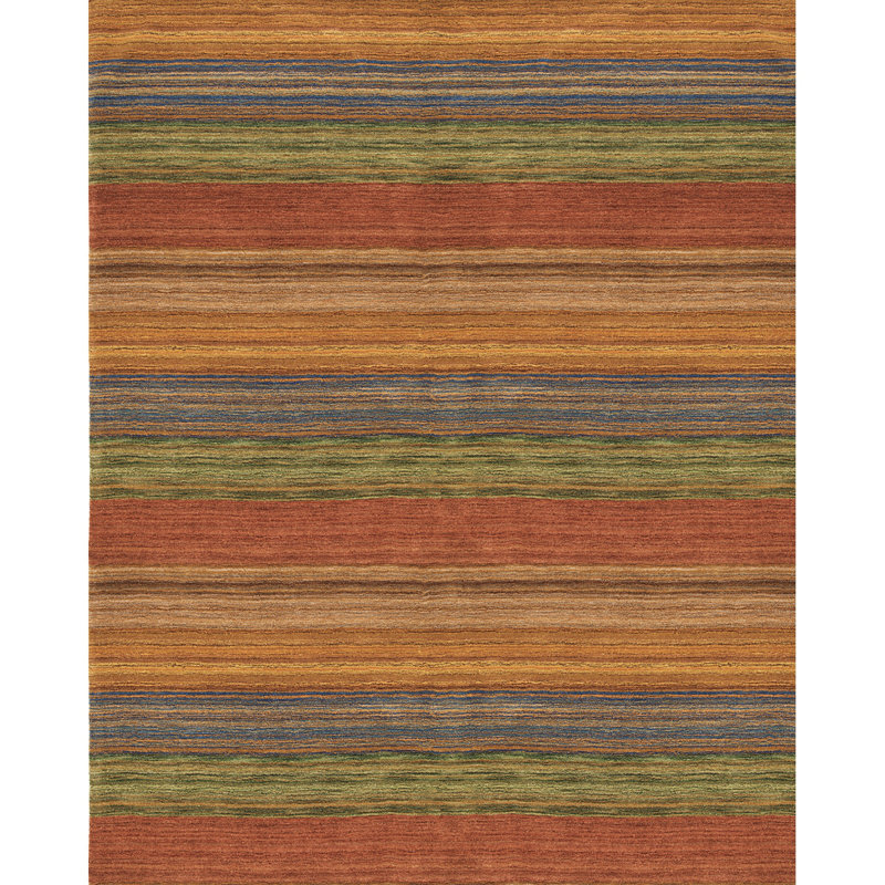 Brushstroke Striped Handmade Tufted Wool Red/Orange/Green Area Rug, Rectangle 8' x 10'