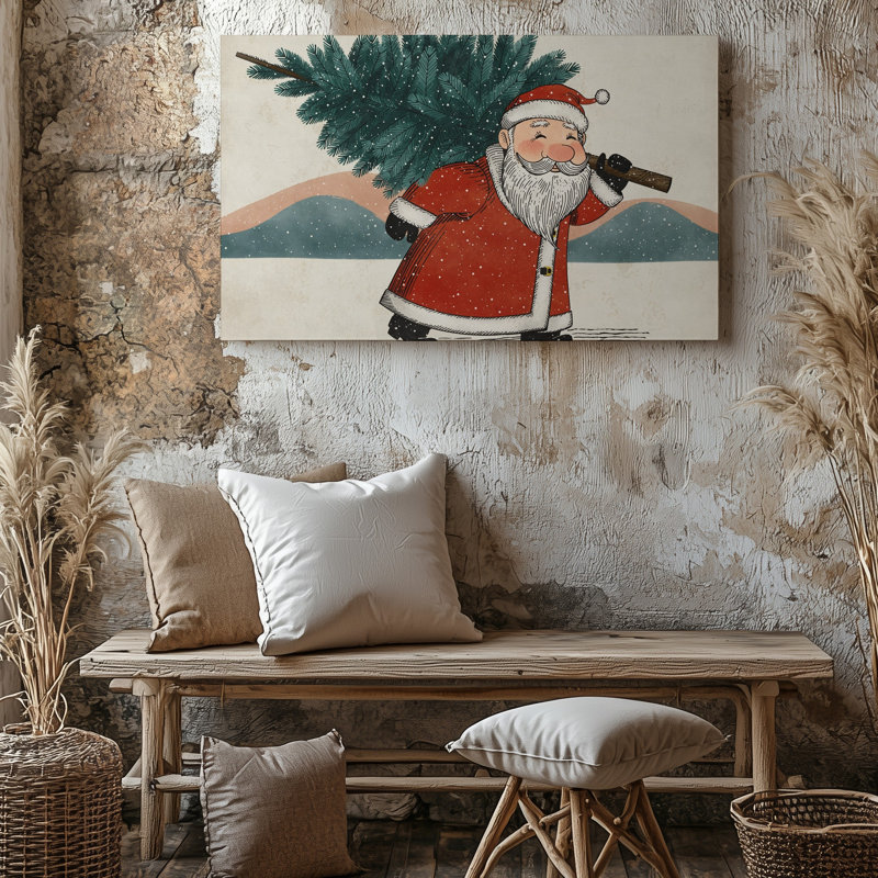 Toile, une joyeuse figure dans un manteau rouge éclatant avec garniture de fourrure blanche, H 9 po x l 12 po