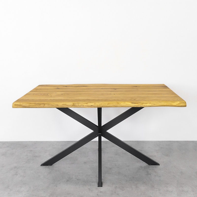 Sonya Oak Solid Wood Top Metal Base Dining Table, 75cm H x 120cm L x 90cm W, Oak Wood